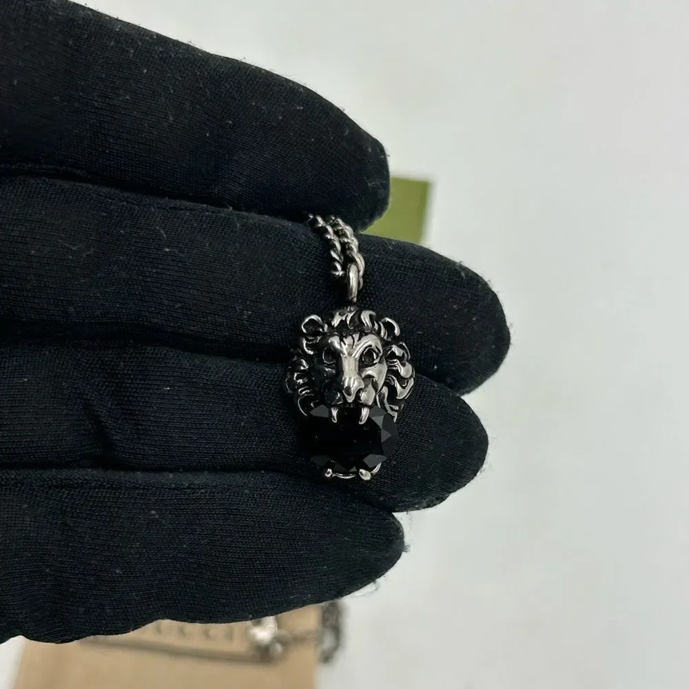 Gucci iconic Lionhead, silver tone crystal necklace made in Italy